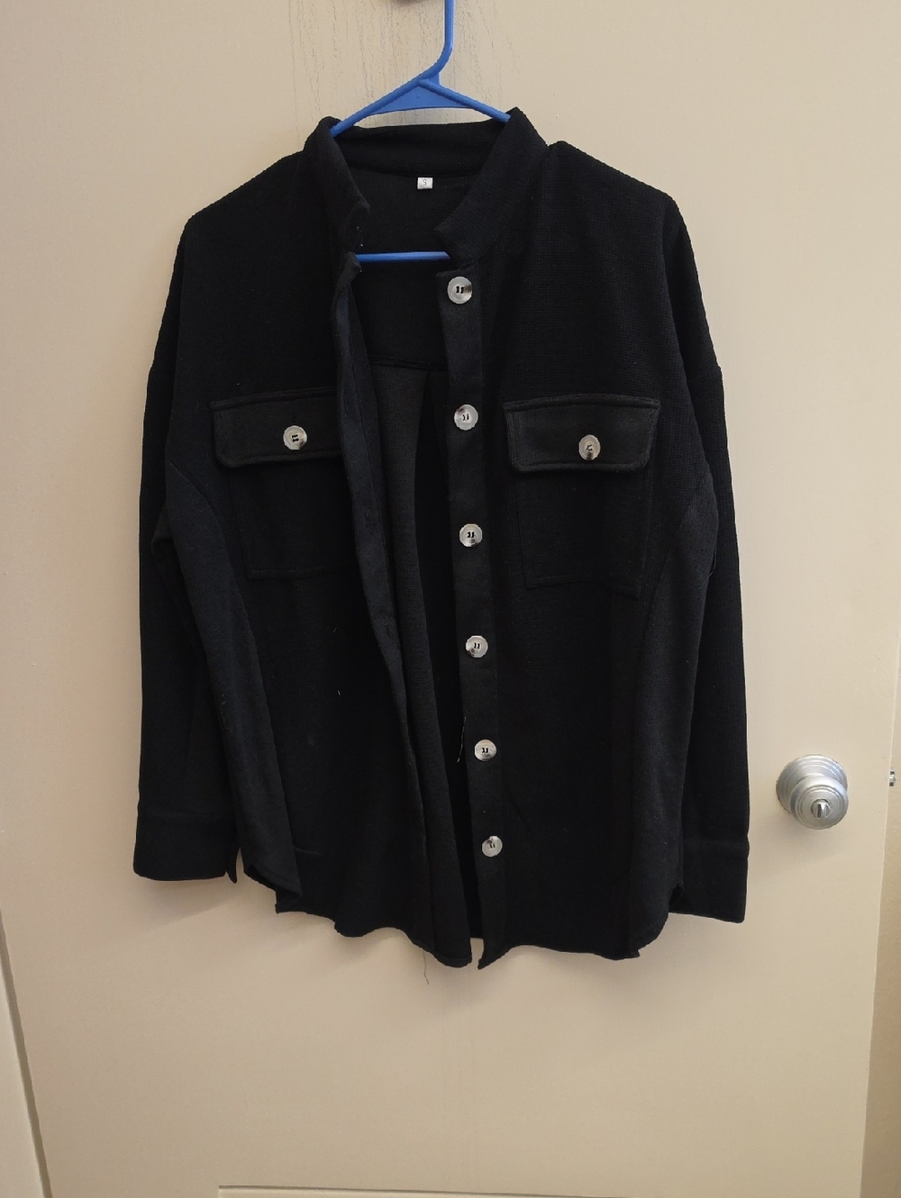 Women's Black Button-Down Shirt Jacket - Classic Utility Style